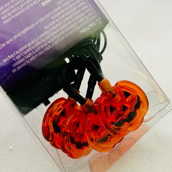Halloween Led 10 Light Strings Lot of 4 - Lg & Sm Pumpkins Skulls Orange Lights - Picture 10 of 15